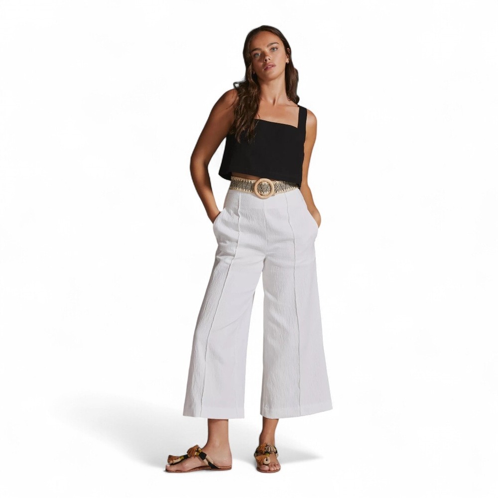Maeve Anthropologie Pintucked Wide Leg Crop Pants White‎ Size 4